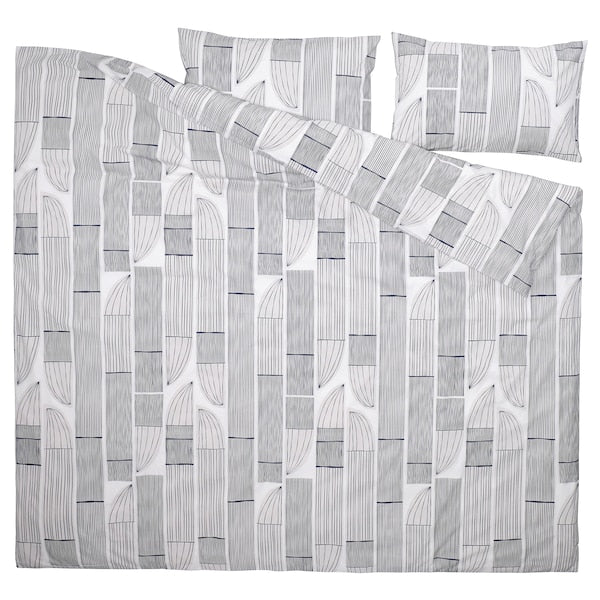 BERGKORSÖRT - Duvet cover and 2 pillowcases, white/grey, 240x220/50x80 cm - best price from Maltashopper.com 40570263