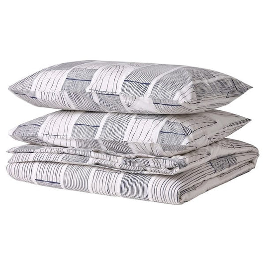 Ikea BERGKORSÖRT - Duvet cover and 2 pillowcases, white/grey, 240x220/50x80 cm