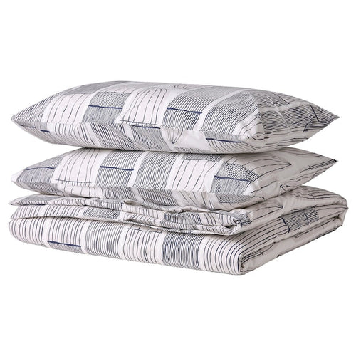 BERGKORSÖRT - Duvet cover and 2 pillowcases, white/grey, 240x220/50x80 cm