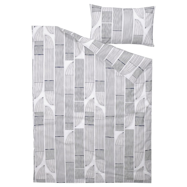 BERGKORSÖRT - Duvet cover and pillowcase, white/grey, 150x200/50x80 cm - best price from Maltashopper.com 30570273