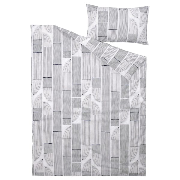 Ikea BERGKORSÖRT - Duvet cover and pillowcase, white/grey, 150x200/50x80 cm