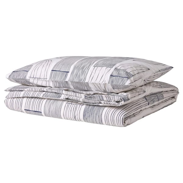 Ikea BERGKORSÖRT - Duvet cover and pillowcase, white/grey, 150x200/50x80 cm