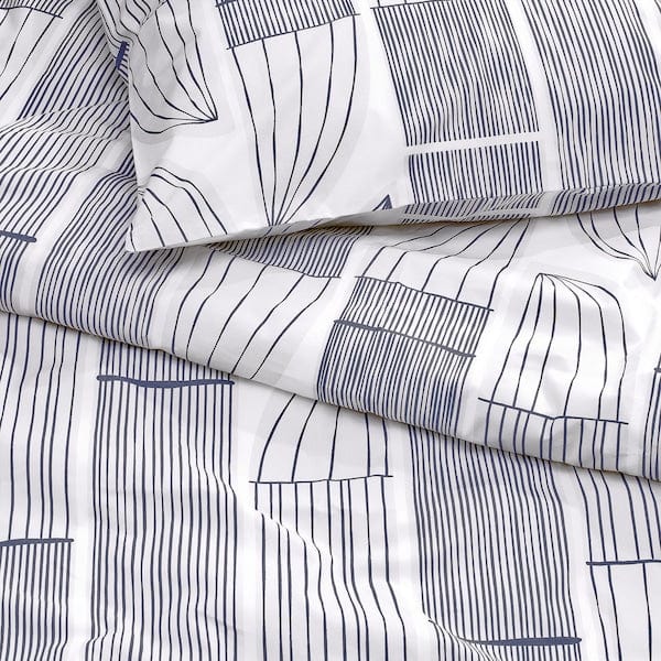 Ikea BERGKORSÖRT - Duvet cover and pillowcase, white/grey, 150x200/50x80 cm