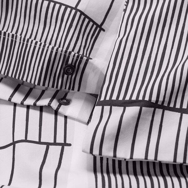 Ikea BERGKORSÖRT - Duvet cover and pillowcase, white/grey, 150x200/50x80 cm