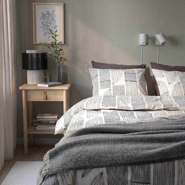 Ikea BERGKORSÖRT - Duvet cover and pillowcase, white/grey, 150x200/50x80 cm