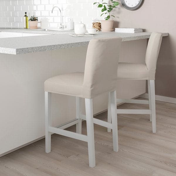 BERGMUND Bar stool with back - white/Hallarp beige 62 cm , 62 cm - best price from Maltashopper.com 69388112