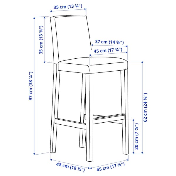 Ikea BERGMUND Bar stool with back - white/Hallarp beige 62 cm , 62 cm