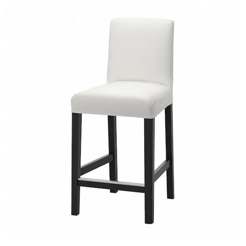 BERGMUND - Bar stool with backrest, black/Inseros white, 62 cm