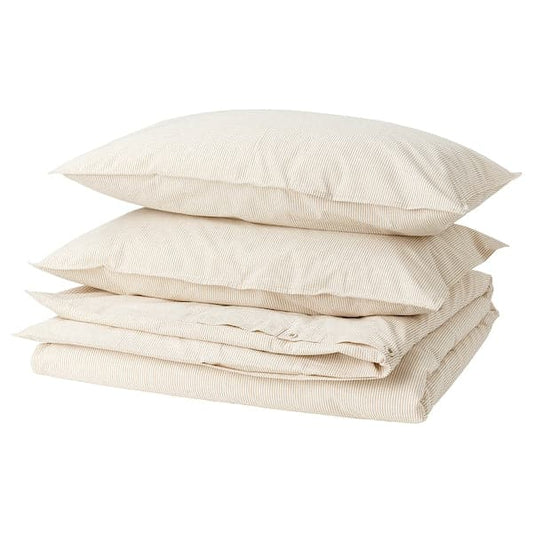 Ikea BERGPALM - Duvet cover and 2 pillowcases, yellow/white/striped, 240x220/50x80 cm