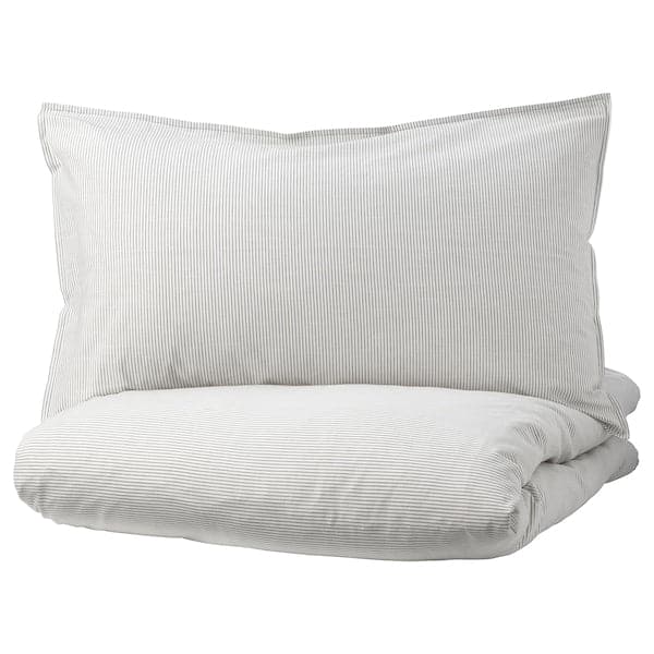 Ikea BERGPALM - Duvet cover and 2 pillowcases, grey/stripe, 240x220/50x80 cm