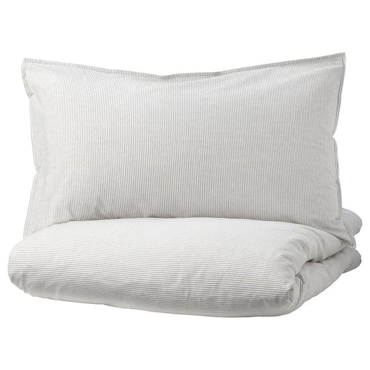 Ikea BERGPALM - Duvet cover and 2 pillowcases, grey/stripe, 240x220/50x80 cm