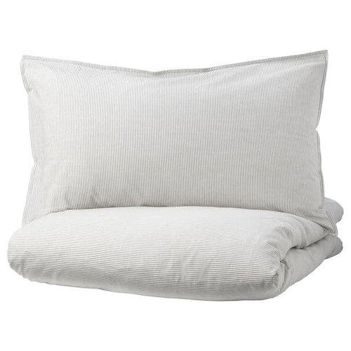 BERGPALM - Duvet cover and 2 pillowcases, grey/stripe, 240x220/50x80 cm