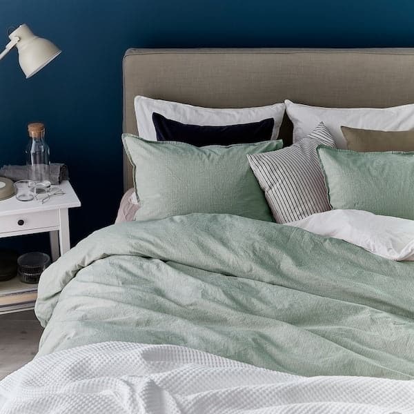 Ikea BERGPALM - Duvet cover and 2 pillowcases, green/stripe, 240x220/50x80 cm