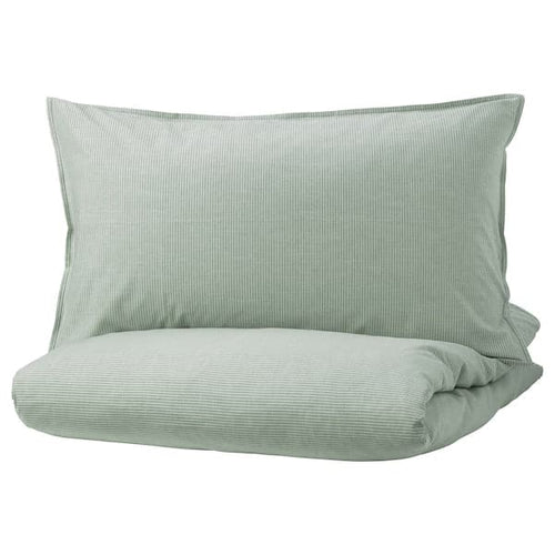 BERGPALM - Duvet cover and 2 pillowcases, green/stripe, 240x220/50x80 cm