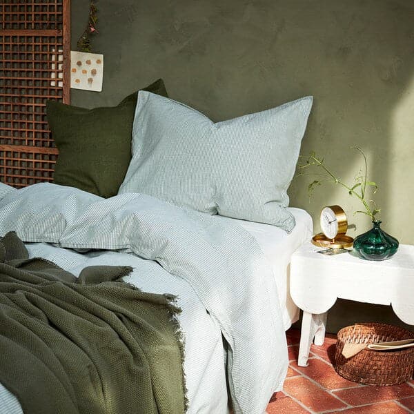 Ikea BERGPALM - Duvet cover and 2 pillowcases, green/stripe, 240x220/50x80 cm