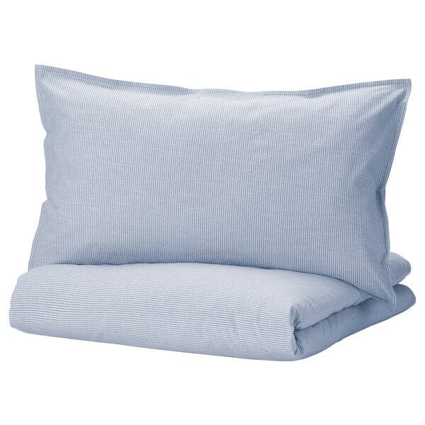 BERGPALM - Duvet cover and pillowcase, blue/striped, 150x200/50x80 cm - best price from Maltashopper.com 50522634