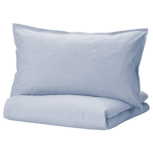 BERGPALM - Duvet cover and pillowcase, blue/striped, 150x200/50x80 cm