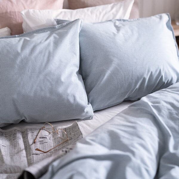 Ikea BERGPALM - Duvet cover and pillowcase, blue/striped, 150x200/50x80 cm