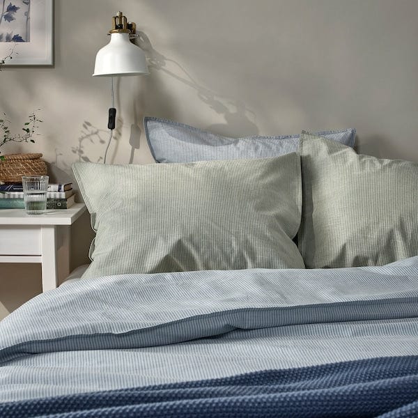 Ikea BERGPALM - Pillowcase, green/striped, 50x80 cm