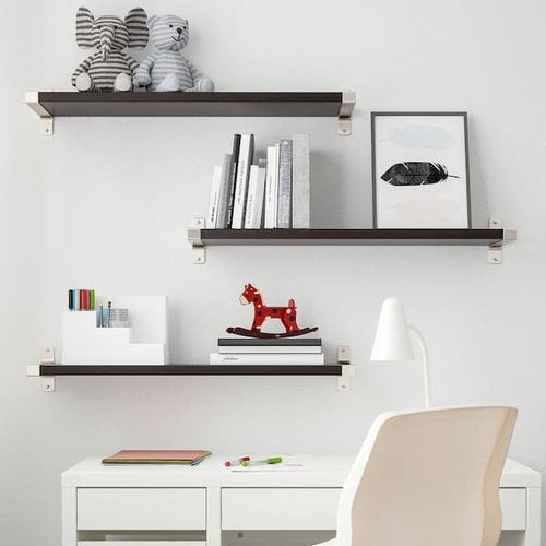BERGSHULT / GRANHULT - Wall shelf combination, brown-black/nickel-plated, 80x20 cm