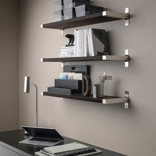 Ikea BERGSHULT / GRANHULT - Wall shelf combination, brown-black/nickel-plated, 80x20 cm