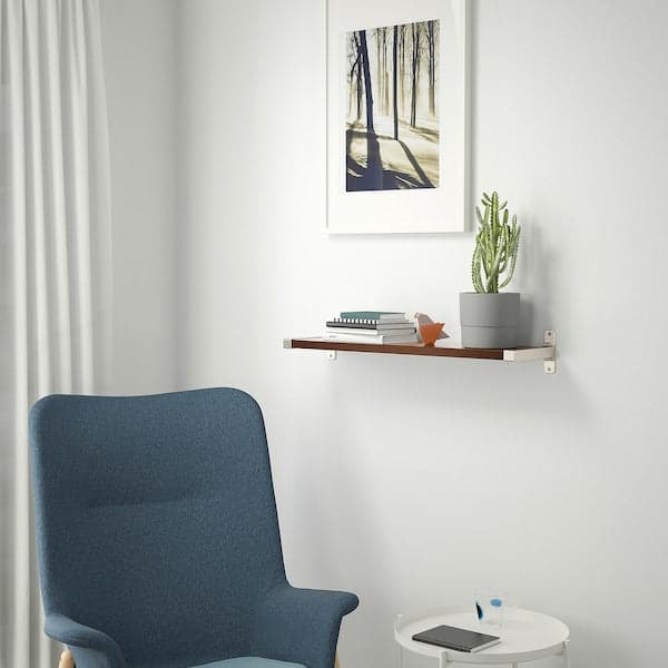 Ikea BERGSHULT / GRANHULT - Shelf and brackets, walnut/nickel-plated effect, 80x20 cm