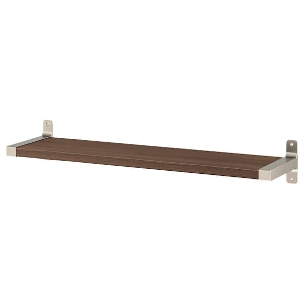 BERGSHULT / GRANHULT - Shelf and brackets, walnut/nickel-plated effect, 80x20 cm