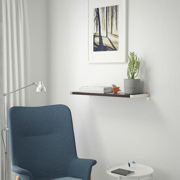 Ikea BERGSHULT / GRANHULT - Wall shelf, brown-black/nickel-plated, 80x30 cm
