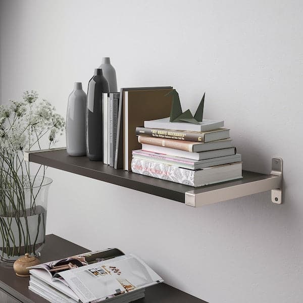 Ikea BERGSHULT / GRANHULT - Wall shelf, brown-black/nickel-plated, 80x30 cm
