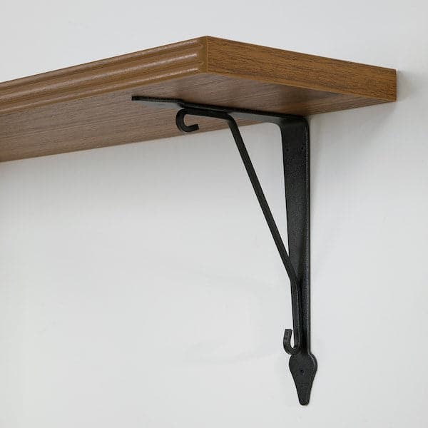 BERGSHULT / KROKSHULT - Shelf and brackets, walnut/anthracite effect, 80x20 cm - best price from Maltashopper.com 19490999