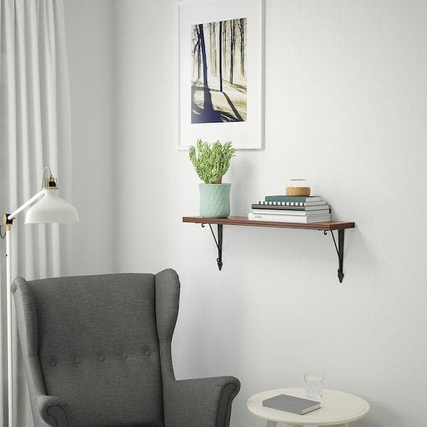 Ikea BERGSHULT / KROKSHULT - Shelf and brackets, walnut/anthracite effect, 80x20 cm
