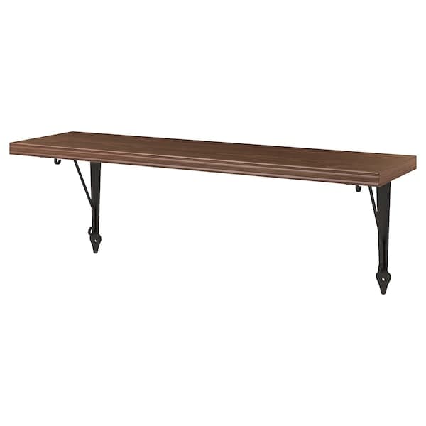 Ikea BERGSHULT / KROKSHULT - Shelf and brackets, walnut/anthracite effect, 80x20 cm