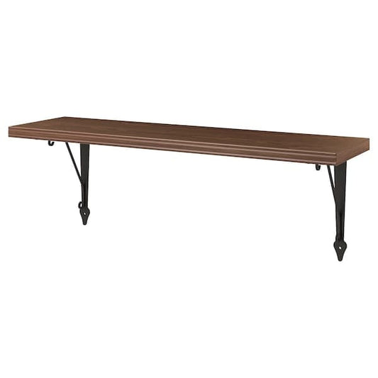 Ikea BERGSHULT / KROKSHULT - Shelf and brackets, walnut/anthracite effect, 80x20 cm