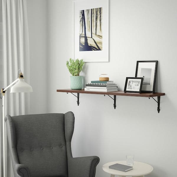 Ikea BERGSHULT / KROKSHULT - Shelf and brackets, walnut/anthracite effect, 120x30 cm