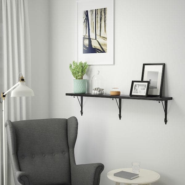 BERGSHULT / KROKSHULT - Wall shelf, brown-black/anthracite, 120x20 cm - best price from Maltashopper.com 59326049