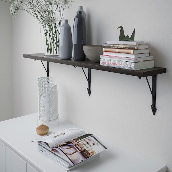 Ikea BERGSHULT / KROKSHULT - Wall shelf, brown-black/anthracite, 120x20 cm