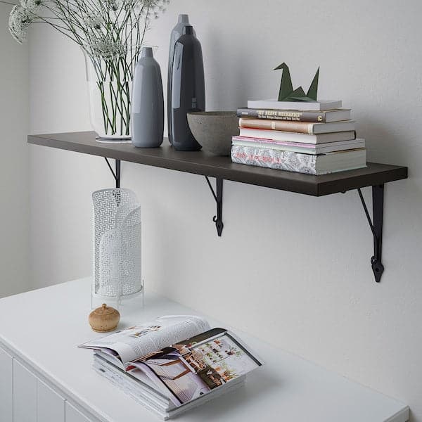 Ikea BERGSHULT / KROKSHULT - Wall shelf, brown-black/anthracite, 120x30 cm