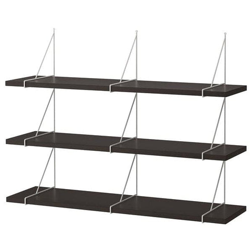 BERGSHULT / PERSHULT - Wall shelf combination, brown-black/white, 120x30 cm