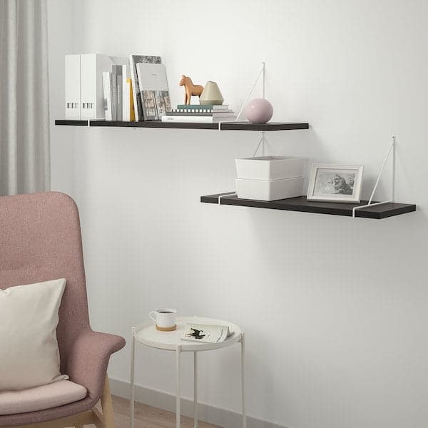 Ikea BERGSHULT / PERSHULT - Wall shelf combination, brown-black/white, 120x30 cm