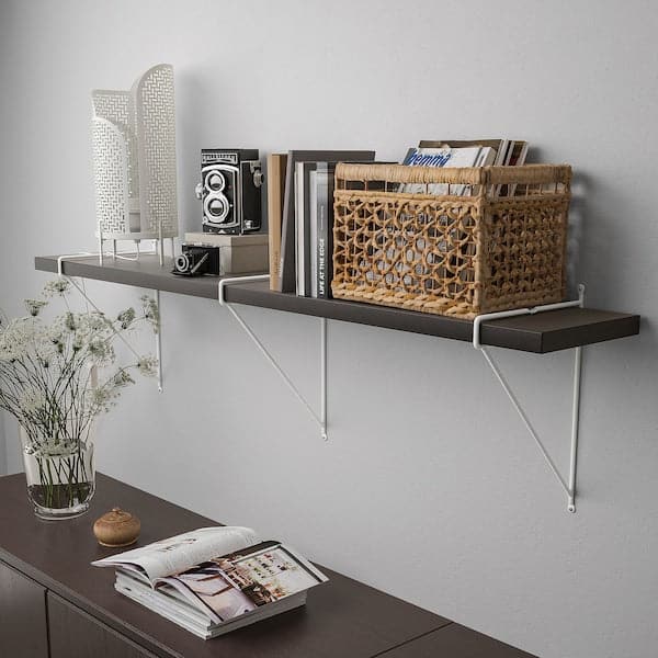BERGSHULT / PERSHULT - Wall shelf, brown-black/white, 120x20 cm - best price from Maltashopper.com 29290711