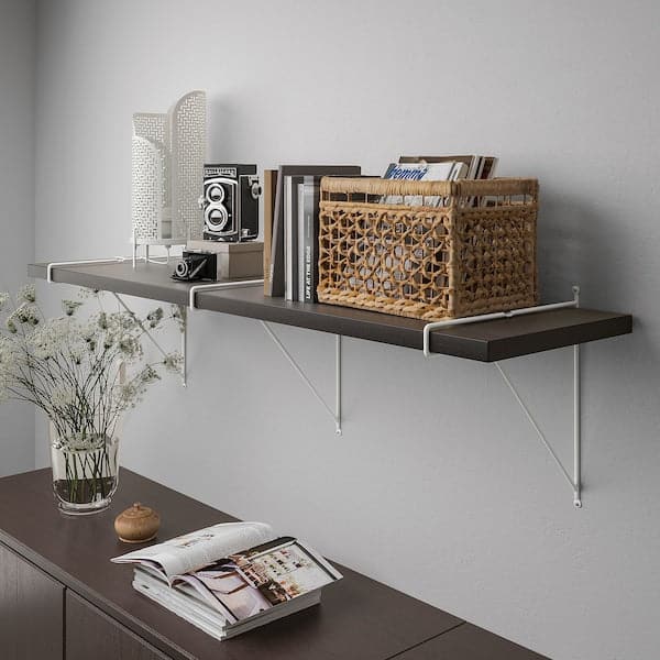 Ikea BERGSHULT / PERSHULT - Wall shelf, brown-black/white, 120x30 cm