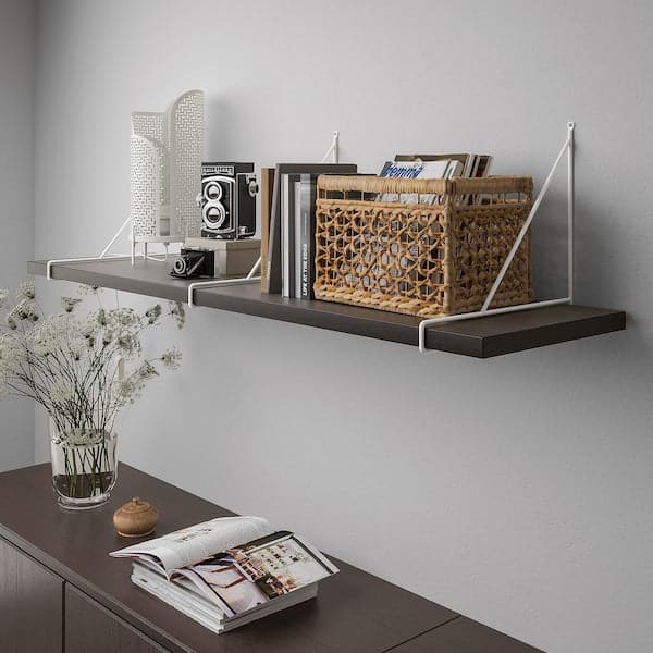 Ikea BERGSHULT / PERSHULT - Wall shelf, brown-black/white, 120x30 cm