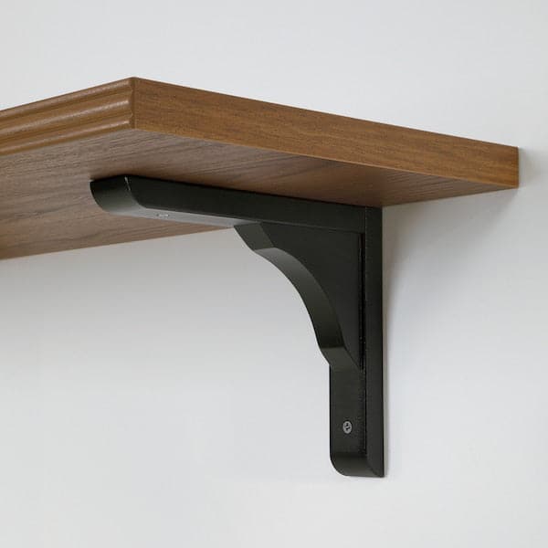 Ikea BERGSHULT / RAMSHULT - Shelf and brackets, walnut/black effect, 120x30 cm
