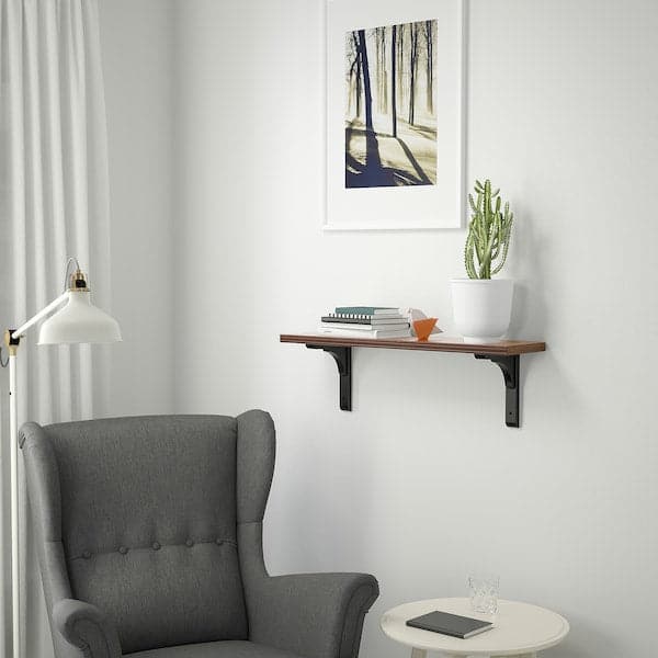 BERGSHULT / RAMSHULT - Shelf and brackets, walnut/black effect, 80x20 cm