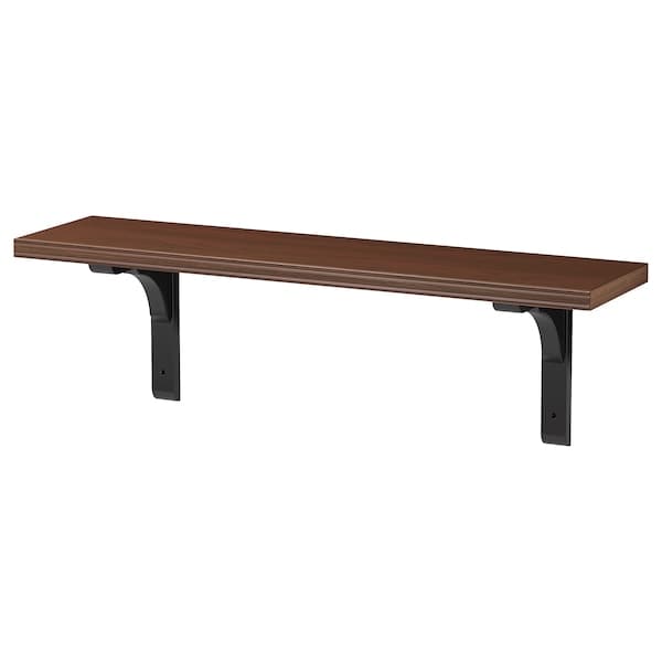 Ikea BERGSHULT / RAMSHULT - Shelf and brackets, walnut/black effect, 80x20 cm