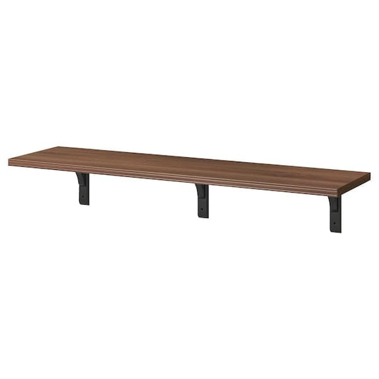 Ikea BERGSHULT / RAMSHULT - Shelf and brackets, walnut/black effect, 120x30 cm