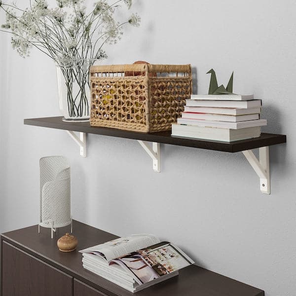 Ikea BERGSHULT / SANDSHULT - Wall shelf, brown-black/white stained aspen, 120x30 cm
