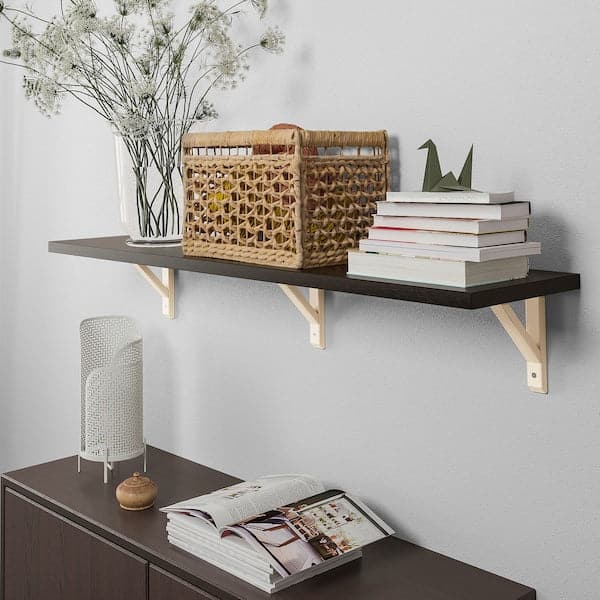 BERGSHULT / SANDSHULT - Wall shelf, brown-black/aspen, 120x30 cm