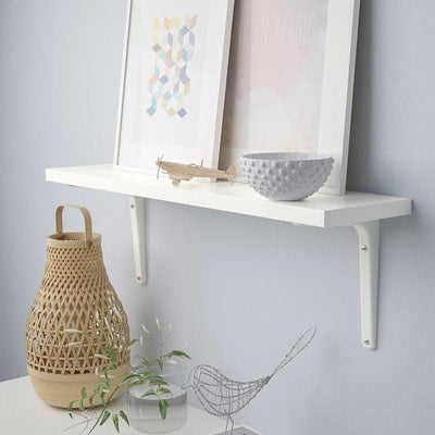 BERGSHULT / TOMTHULT - Shelf with bracket, white, 80x20 cm - best price from Maltashopper.com 79418321