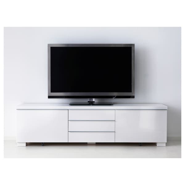 BESTÅ BURS - TV bench, high-gloss white, 180x41x49 cm - best price from Maltashopper.com 30269129
